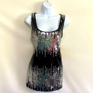 Lia Lee Black & Silver Sequin Sleeveless Top 2X EUC